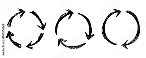 Set of hand drawn recycle arrow icon Recycling resources symbol Reuse of materials, zero waste, green environment, saving the planet