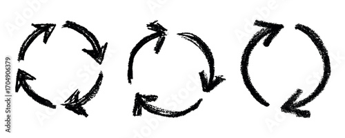 Set of hand drawn recycle arrow icon Recycling resources symbol Reuse of materials, zero waste, green environment, saving the planet