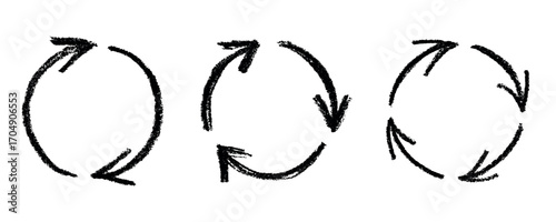 Set of hand drawn recycle arrow icon Recycling resources symbol Reuse of materials, zero waste, green environment, saving the planet