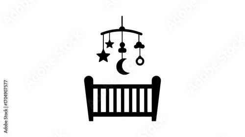 Baby crib with mobile and transparent background