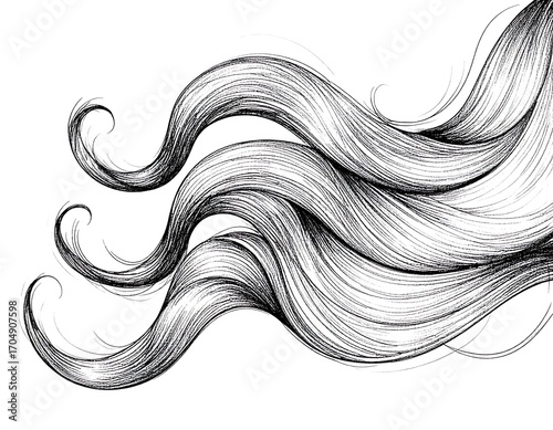 Detailed illustration of flowing hair