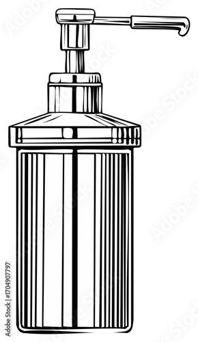Artistic line drawing of a soap dispenser isolated against a white background.