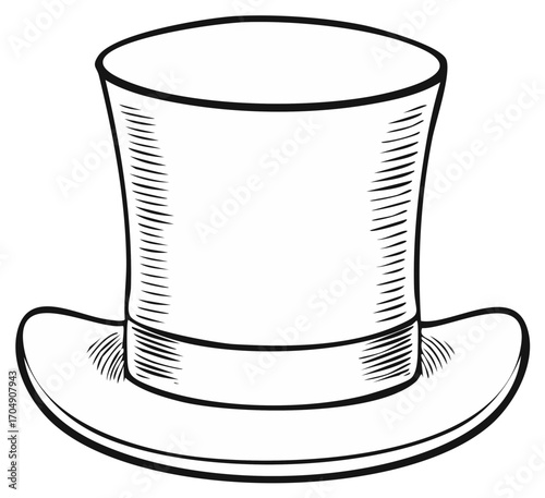 Classic Magician's Top Hat Elegant Formal Accessory Vintage Line Art Drawing