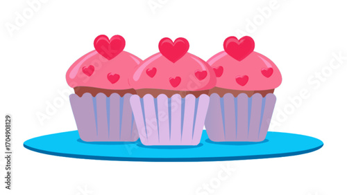Valentine's day cupcakes with pink frosting and heart toppers dessert bakery sweet treat vector art