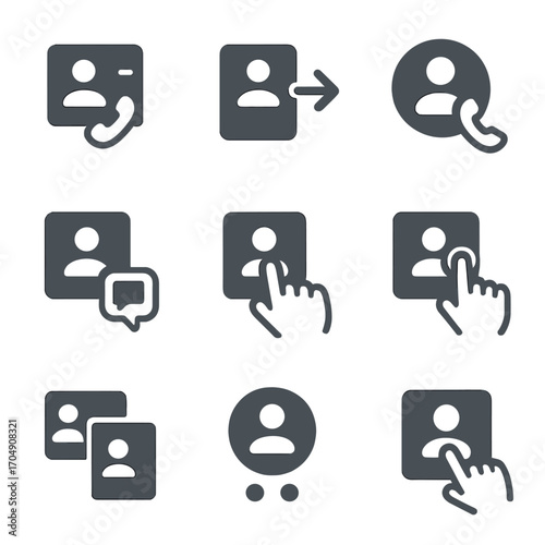 Mobile Interface Icons. Flat icon set of mobile interface contact shortcuts: speed dial, swipe to call, call