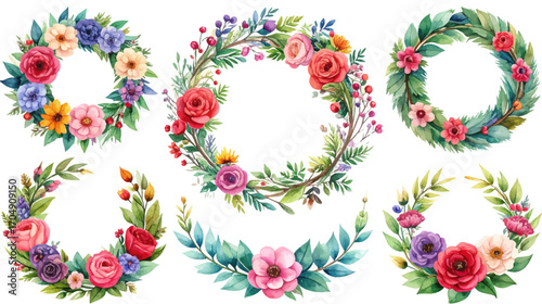 Hand-painted floral wreaths in soft hues. Watercolor wreath collection for home decor. Romantic flower wreath designs in pastel shades. Beautiful botanical wreaths with delicate flowers