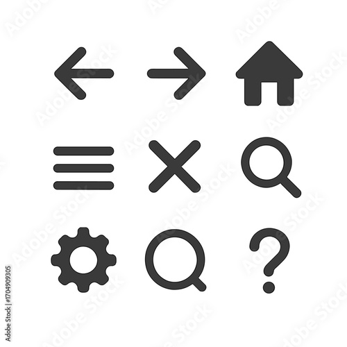 Navigational Icon Grid. Flat icon set of navigation buttons: back arrow, forward arrow, home button, menu