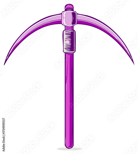 Stylized purple pickaxe vector illustration for mining or construction concepts
