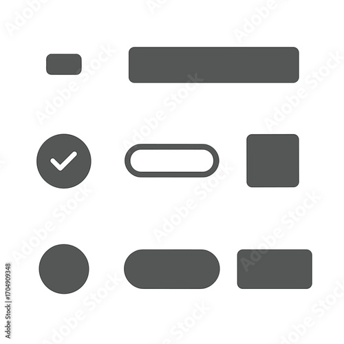 Modern Button Icons. Flat icon set of button shapes and sizes: small button, medium button, large button, icon