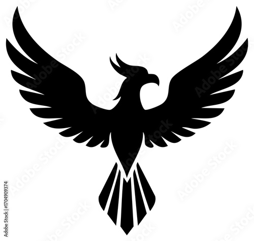 Stylized Silhouette of a Mythical Phoenix Bird in Flight