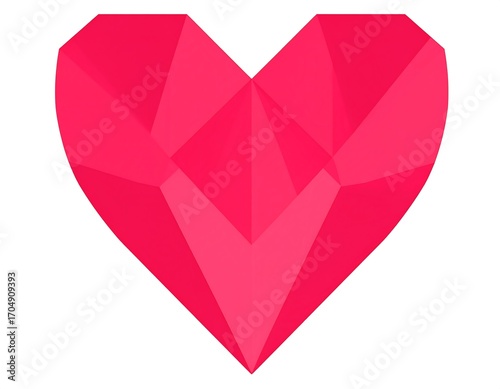 A vibrant pink heart, geometric design