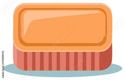 Vibrant orange and red household cleaning scrub brush vector graphic