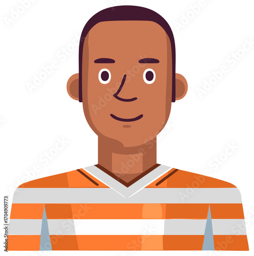 Illustrated portrait of a man with dark skin wearing a striped shirt, flat design.