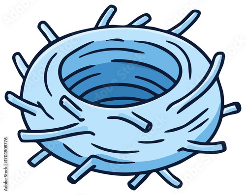 Funny Light Blue Empty Nest Made of Branches and Twigs Illustration