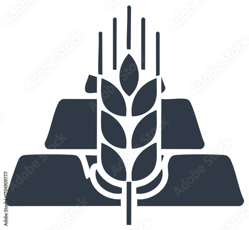 Gold bars with wheat icon symbol of agriculture wealth and financial power.