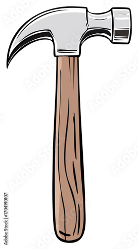 Iconic claw hammer tool illustration with wooden handle for construction and home improvement projects