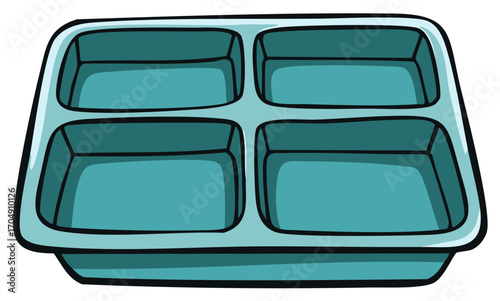 Empty teal blue green four section divided tray illustration for school cafeteria or organized storage