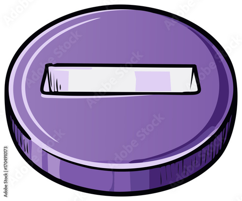 Cartoon purple round button icon featuring a central horizontal slot or minus symbol