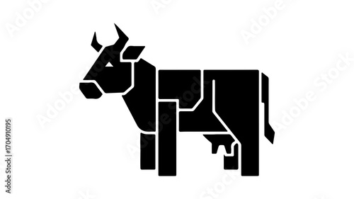 Black cow silhouette with transparent background