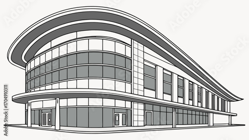 Modern architecture building design with curved roof and glass windows for architectural concept project