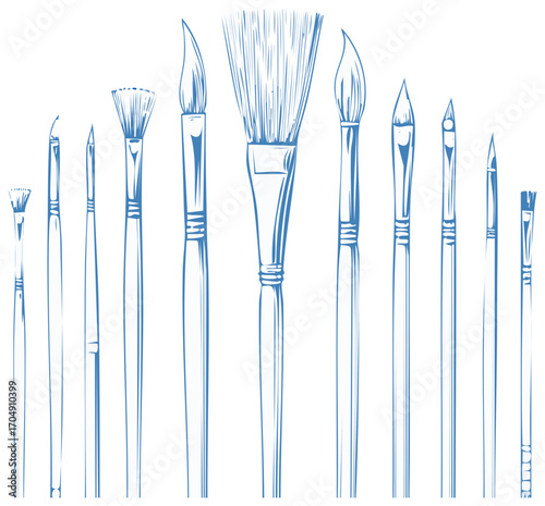 Diverse Collection of Art Paintbrushes for Painting Illustration in Various Sizes and Shapes