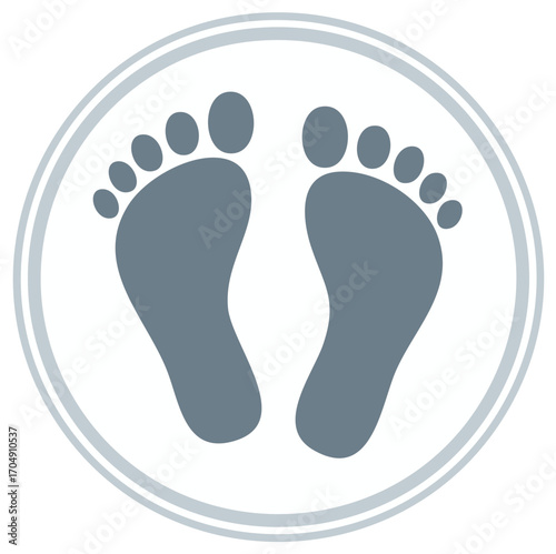 Footprints symbol in a circle. Concept for foot care or personal health.