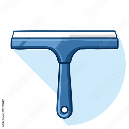 Blue squeegee illustration - cleaning tool for windows and smooth surfaces with handle and rubber blade