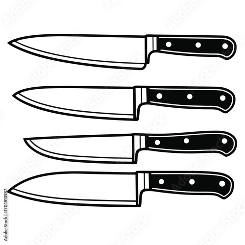 Flat Vector of Kitchen Knife Set Horizontal