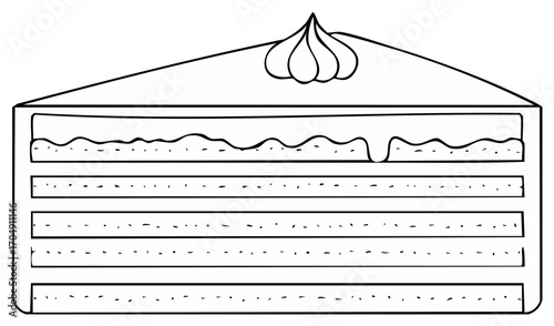 Black and white layered cake slice with frosting detail