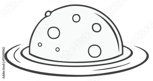 Cartoon illustration of a planet with rings and craters on a white background simple icon