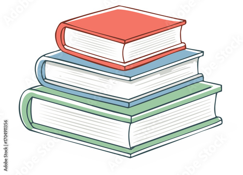Cartoon illustration of stack of colorful books, education and learning concept