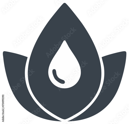 Modern Icon of Water Droplet Inside a Stylized Flower Symbolizing Purity and Harmony