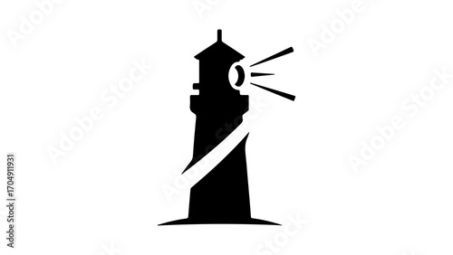 Black lighthouse with beam and transparent background