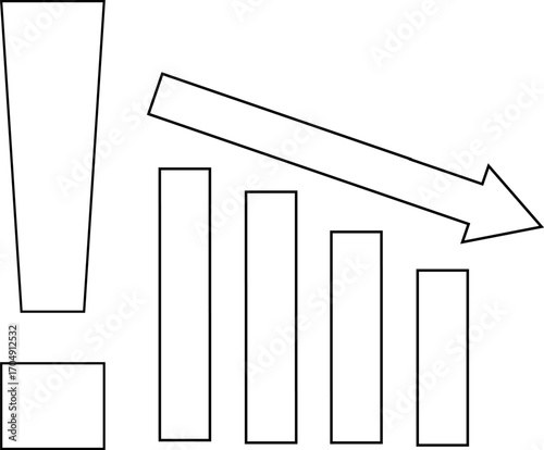 down graph icon and exclamation mark icon with white background