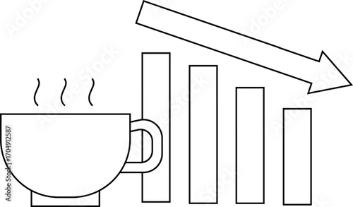 down graph icon and coffee cup icon with white background