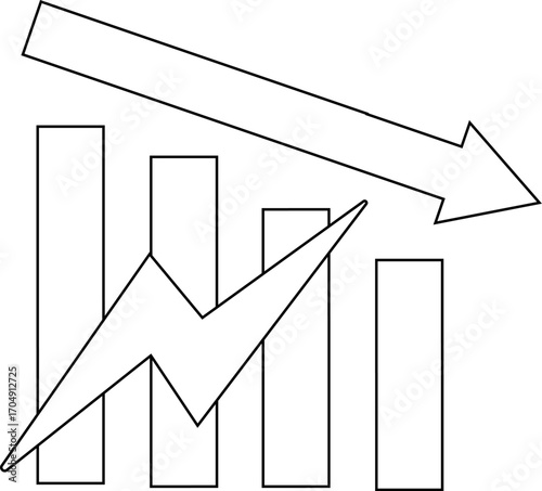 down graph icon and lightning icon with white background