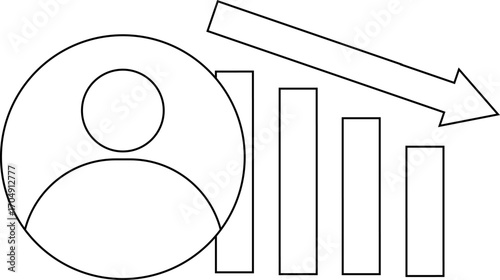 down graph icon and person icon with white background