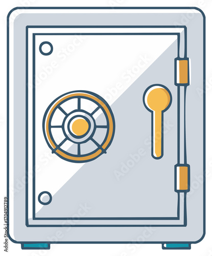 Illustration of a secure steel safe with a lock and key, money protection, isolated icon