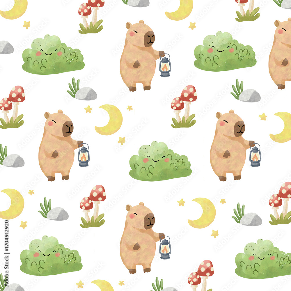 Obraz premium Capybara Camping Seamless Patterns