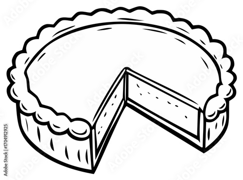 Stylized Black and White Drawing of a Whole Pie with One Slice Removed