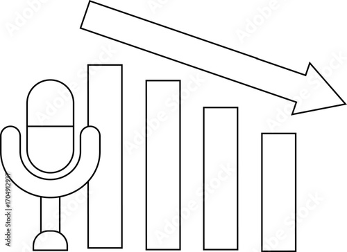 down graph icon and microphone icon with white background