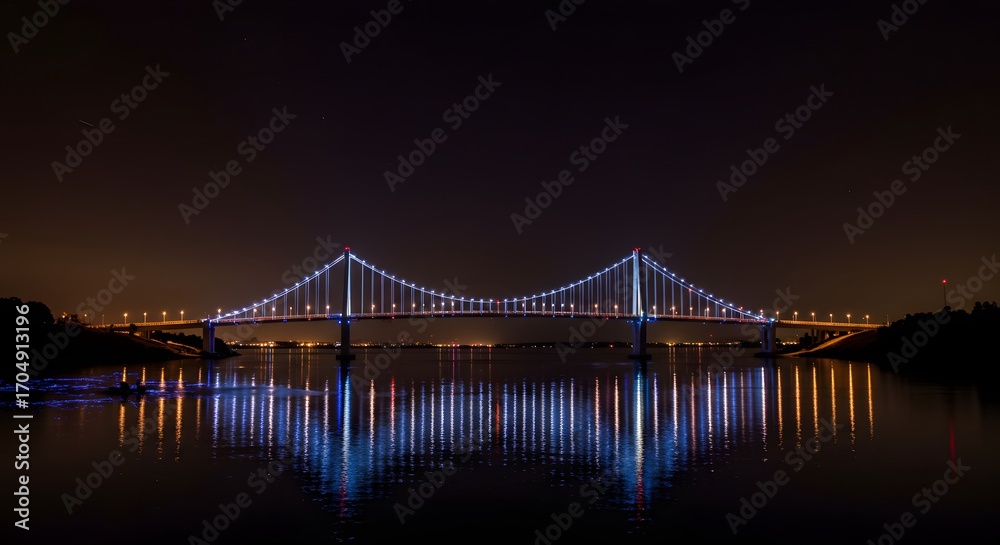 Fototapeta premium A glowing bridge glowing across glowing water, symbol of unity.