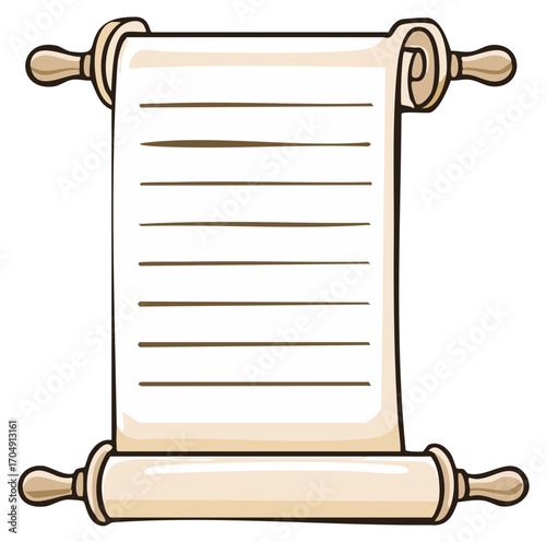 Ancient Scroll with Wooden Handles and Lined Paper for Text