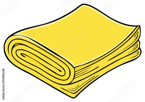 Stack of yellow paper sheets cartoon illustration, rolled up paper and folded stack