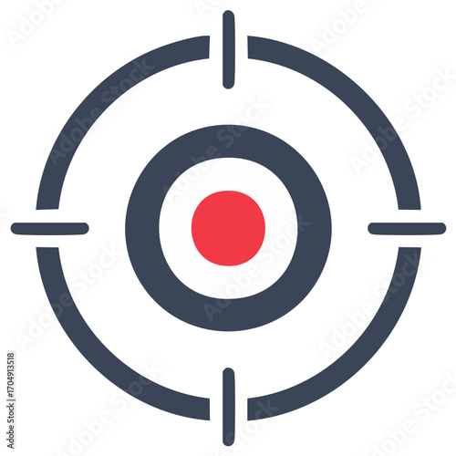 Red bullseye target with crosshairs, symbolizing accuracy, precision, aim, and business success icon