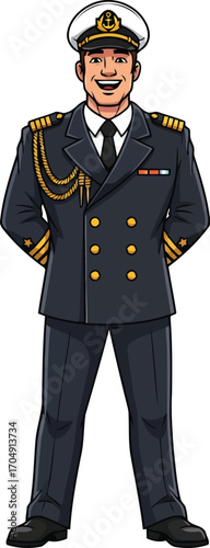 Cheerful Naval Captain in Full Uniform