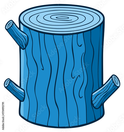 Vibrant Blue Cartoon Tree Stump with Branch Stubs