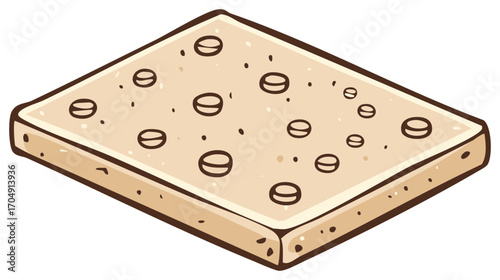 Isometric view of a cracker with holes. Savory biscuit snack in cartoon style.