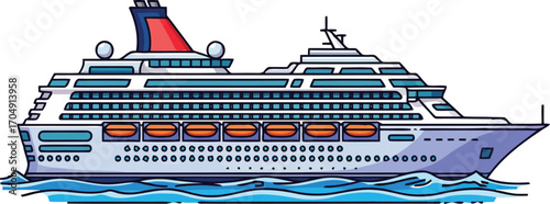  A large cruise ship with multiple decks illustration