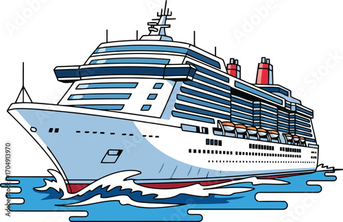  A large cruise ship with multiple decks illustration